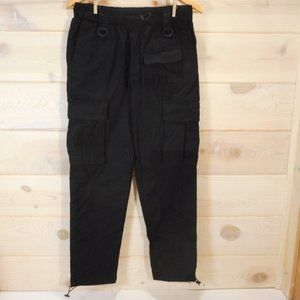 Decibel Sz L Black Utility Cargo Pants Men's / Unisex Crop Elastic Waist D-Ring